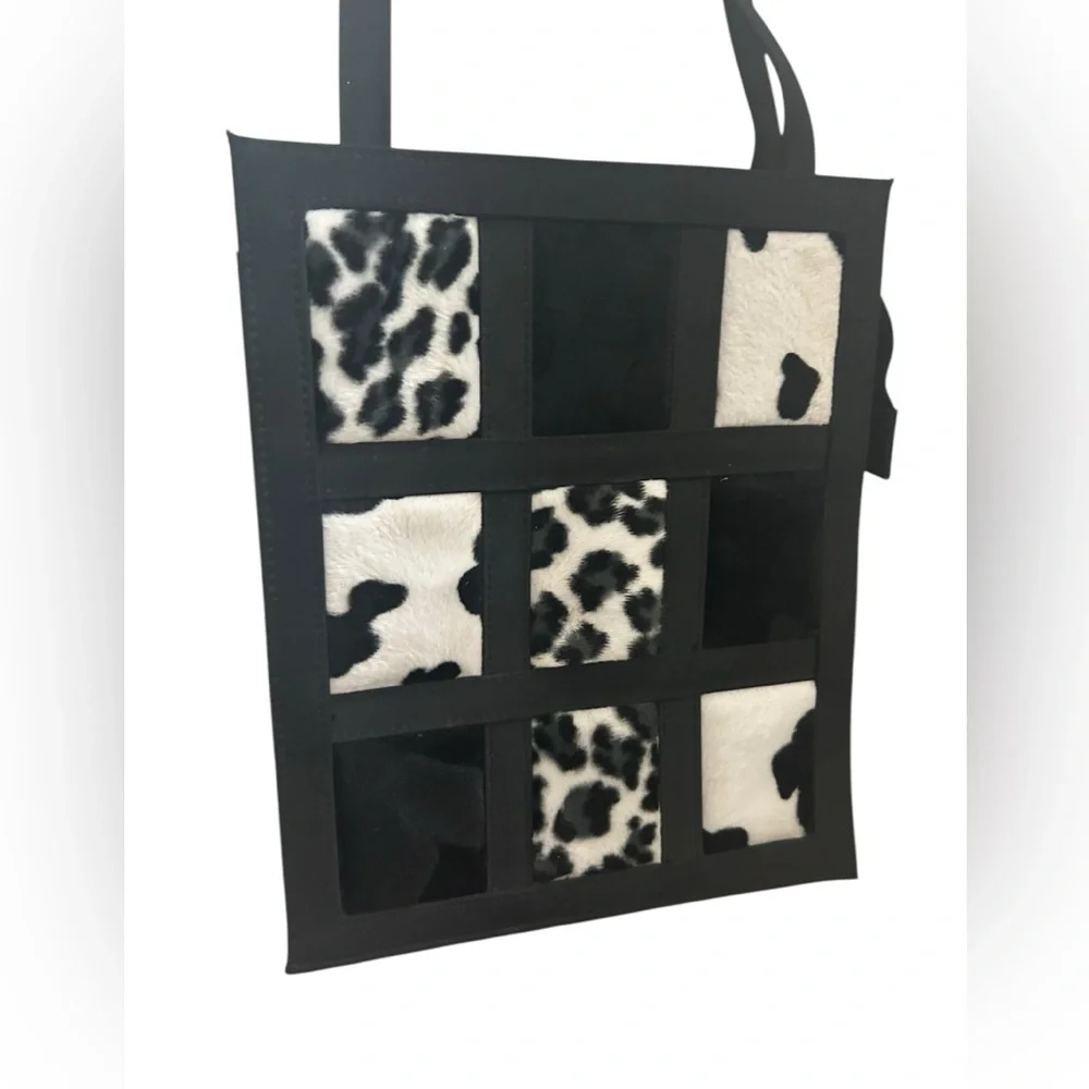 Vintage 90s black and white fur animal print shoulder bag
